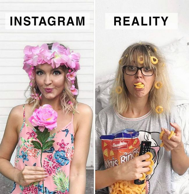 Artista tira fotos comparando o instagram com a vida real